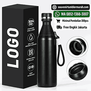 Souvenir tumbler stainless SUS 304 500ml warna hitam doff dengan box kemasan, tali pembawa, desain double wall vacuum, cocok untuk souvenir perusahaan dan tumbler custom