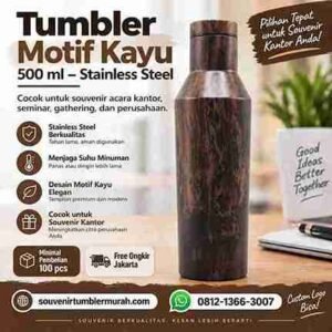 Tumbler Motif Kayu 500 ml TS58m Stainless Steel Cocok untuk souvenir acara kantor seminar gathering dan perusahaan