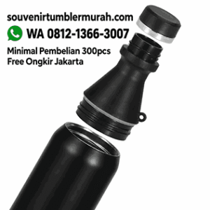 Tumbler hitam dalam tampilan terbuka dengan tutup terlepas minimal pembelian 300 pcs dan gratis ongkir Jakarta.png