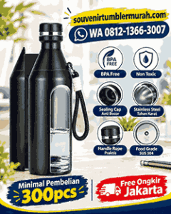 Tumbler stainless steel hitam custom souvenir dengan handle rope, BPA free non-toxic food grade SUS 304 minimal pembelian 300 pcs dan free ongkir Jakarta