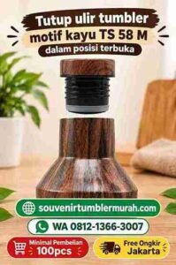 Tutup ulir tumbler motif kayu TS 58 M dalam posisi terbuka